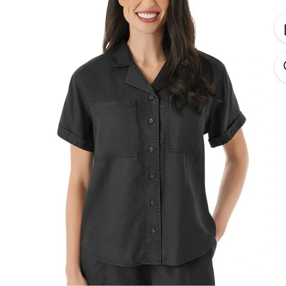 NWT Black Tencel Camp Button-Up Shirt multiple sizes - Picture 1 of 9
